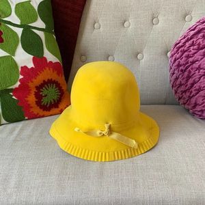 Vintage Saks Fifth Avenue Yellow Felt Hat ~ Ribbon Bow Derby Church Crown